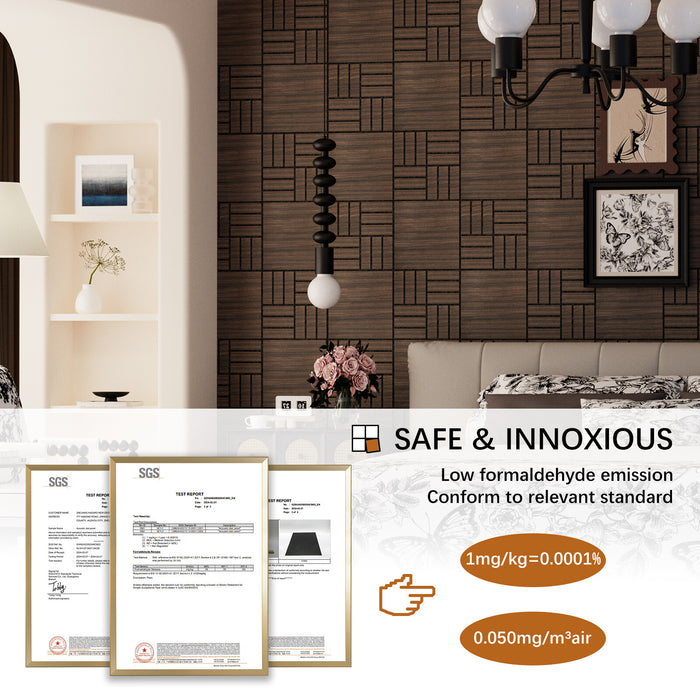 Lightweight Flexible Smoked Wood Veneer Acoustic Basketweave Grid Wall Panels Unisoar