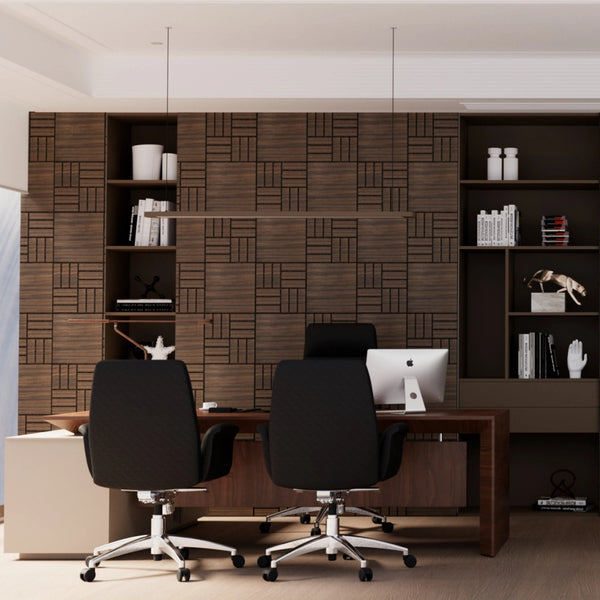 Lightweight Smoked Wood Basketweave Grid Wall Panels