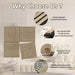 Promotional image of sound-absorbing panels with features highlighted on a neutral background.