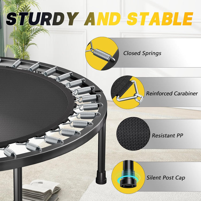 40" Foldable Mini Trampoline for Adults w/ Adj. U-Bar (350lbs Max)