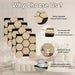 Four-piece American oak hexagon panel set with close-up of natural wood veneer and NRC 0.8 rating