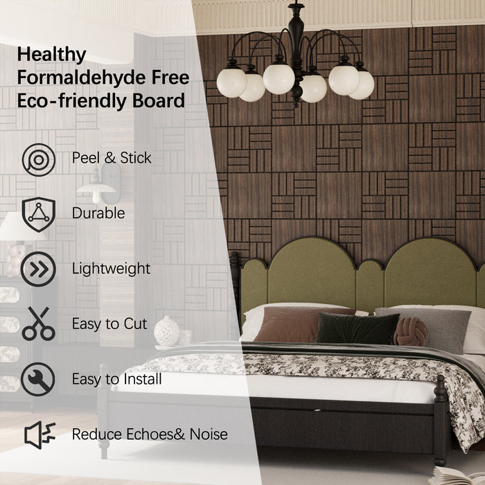 Lightweight Flexible Smoked Wood Veneer Acoustic Basketweave Grid Wall Panels Unisoar