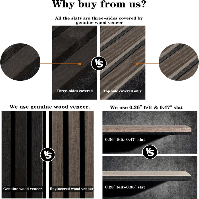 Comparison chart of wood slat materials with text explaining benefits