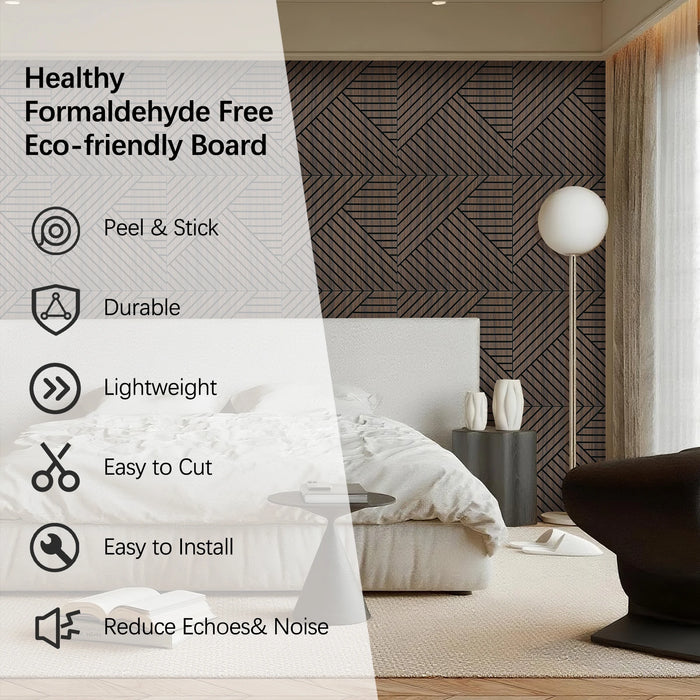 Lightweight Flexible Smoked wood Veneer Acoustic Diagonal Chevron Wall Panels Unisoar
