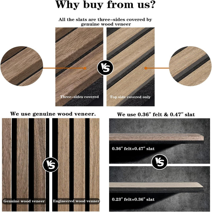 Comparison chart of wood slat materials with text explaining benefits