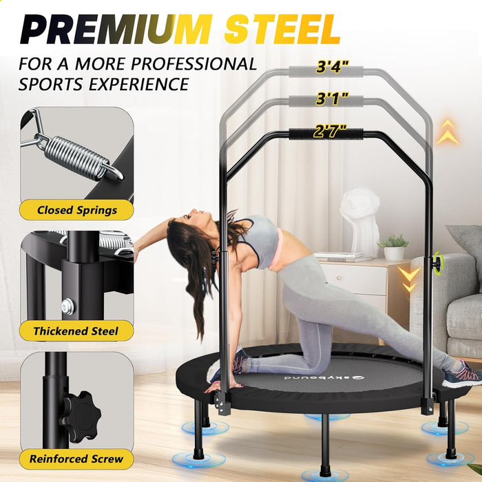 40" Foldable Mini Trampoline for Adults w/ Adj. U-Bar (350lbs Max)