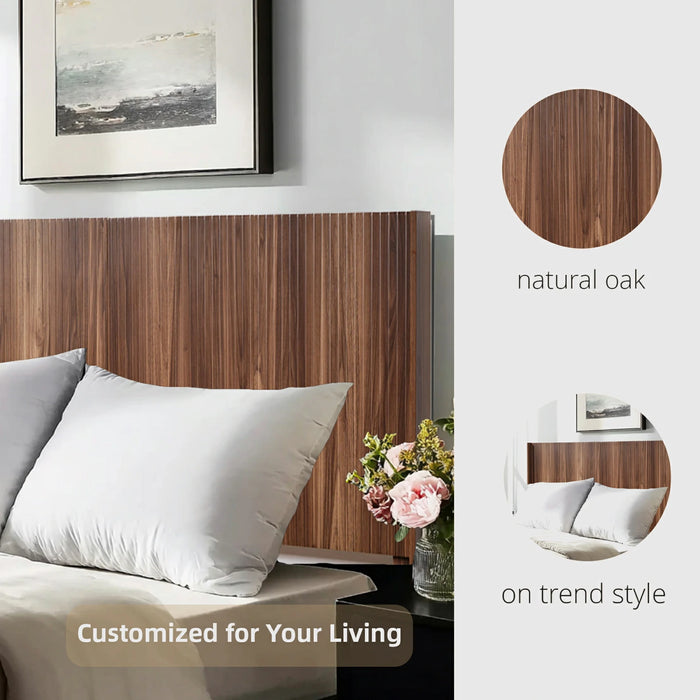 Fluted Wood Headboard Queen/King Size - Wall Mounted Boho Wingback