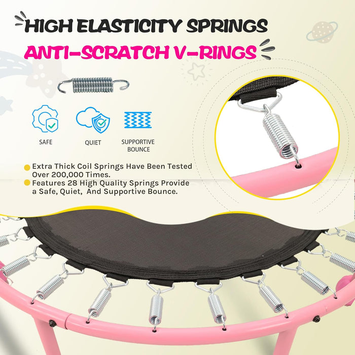 36" Pink Kids Trampoline Indoor, Toddler Rebounder w/ Safety Handle