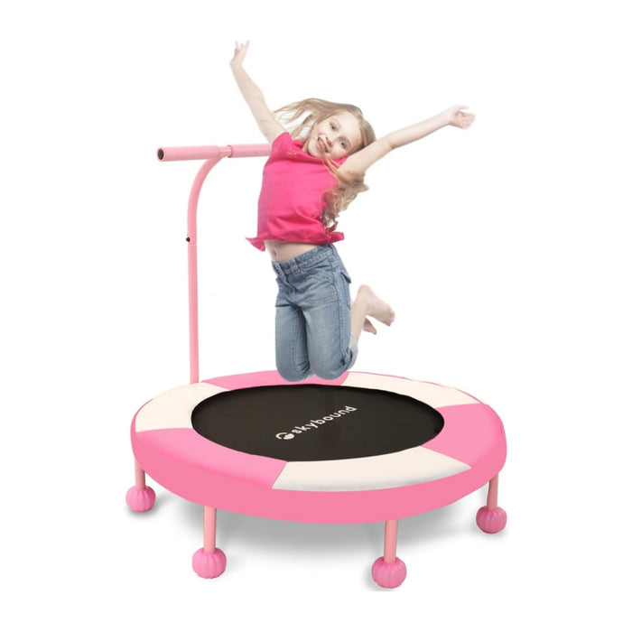 36" Pink Kids Trampoline Indoor, Toddler Rebounder w/ Safety Handle