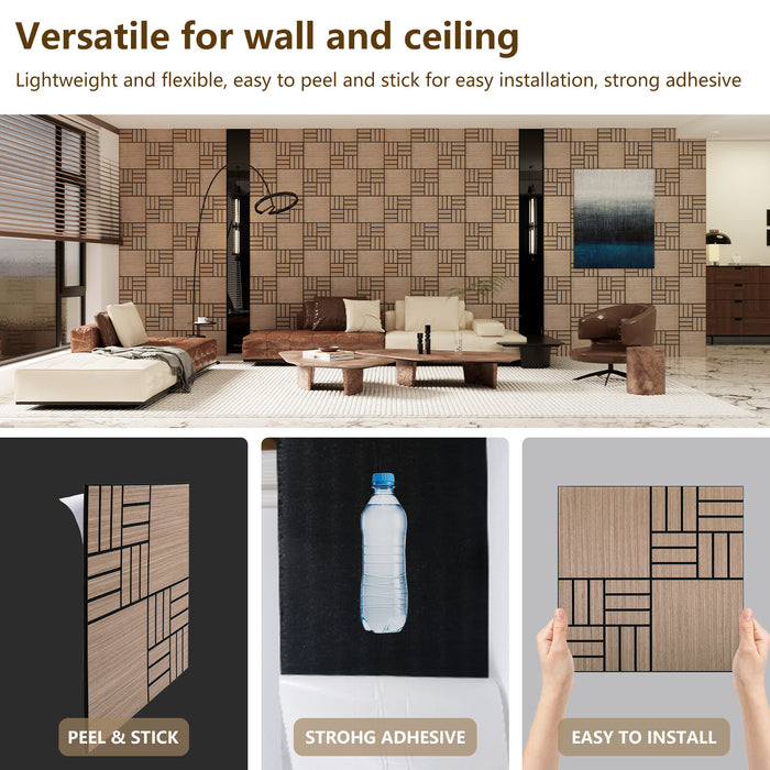 Lightweight Flexible Walnut Veneer Acoustic Basketweave Grid Wall Panels Unisoar