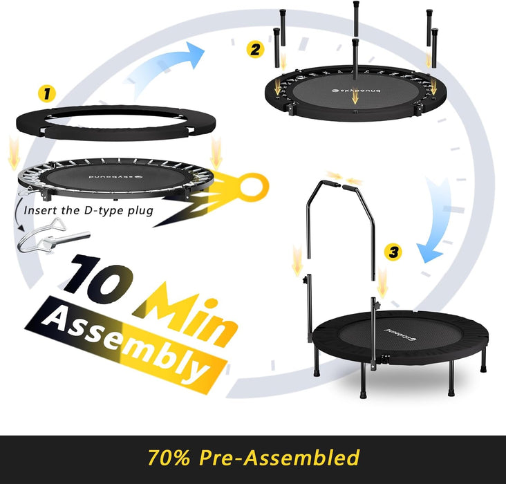 40" Foldable Mini Trampoline for Adults w/ Adj. U-Bar (350lbs Max)
