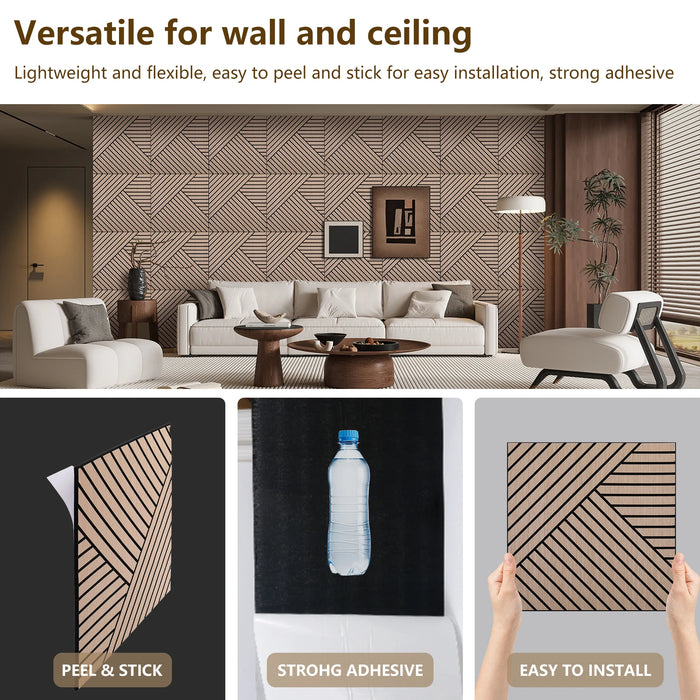 Lightweight Flexible Walnut Veneer Acoustic Diagonal Chevron Wall Panels Unisoar