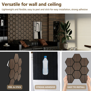 Paneles de pared acústicos hexagonales de nido de abeja, ligeros y flexibles, de chapa de madera ahumada Unisoar 