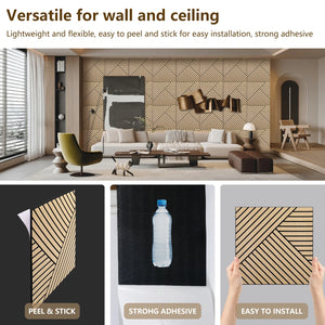 Paneles de pared acústicos de chapa de roble flexibles y ligeros con diseño de chevron diagonal Unisoar