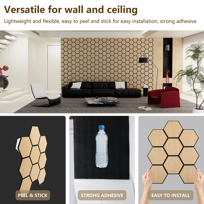 Lightweight Flexible Oak Veneer Acoustic Hexagon Honeycomb Wall Panels Unisoar