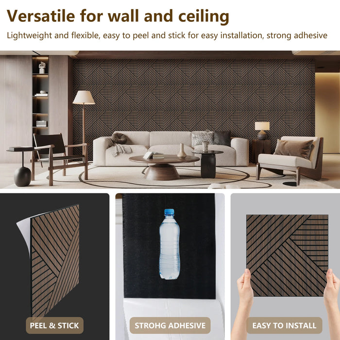 Lightweight Flexible Smoked wood Veneer Acoustic Diagonal Chevron Wall Panels Unisoar