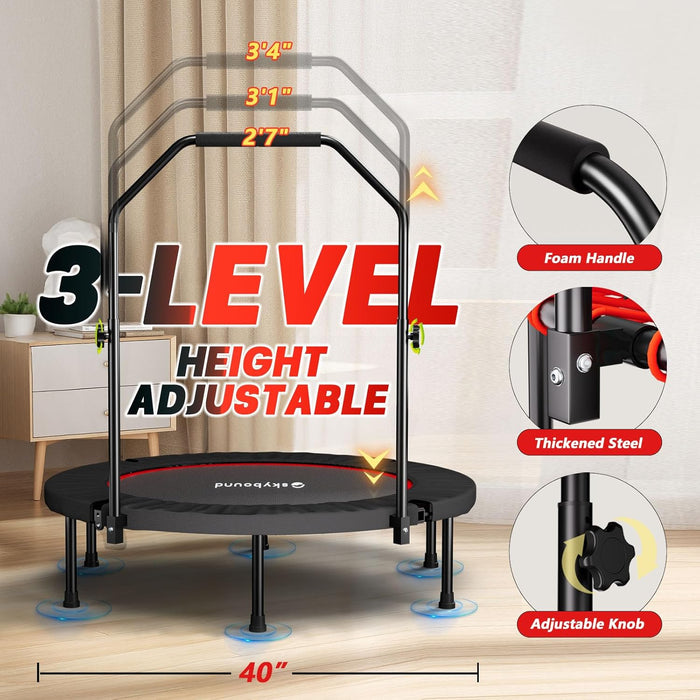 40" Quiet Bungee Rebounder for Adults, Foldable w/ Adj. U-Bar (350lbs)