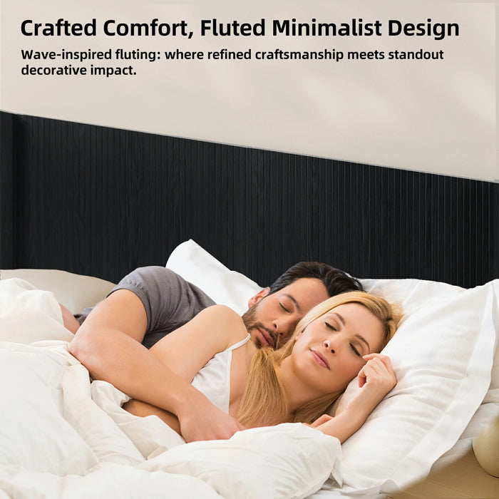 Fluted Wood Headboard Queen/King Size - Wall Mounted Boho Wingback