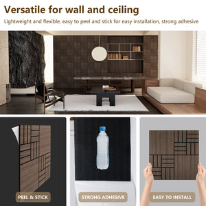 Paneles de pared acústicos de rejilla de tejido de canasta con chapa de madera ahumada, ligeros y flexibles, Unisoar