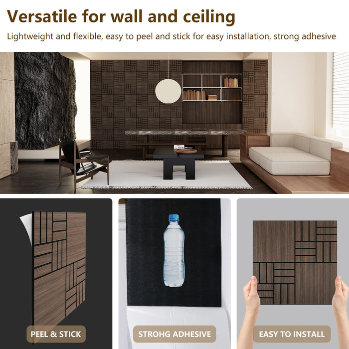 Lightweight Flexible Smoked Wood Veneer Acoustic Basketweave Grid Wall Panels Unisoar