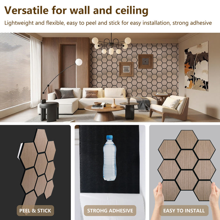 Lightweight Flexible Walnut Veneer Acoustic Hexagon Honeycomb Wall Panels Unisoar