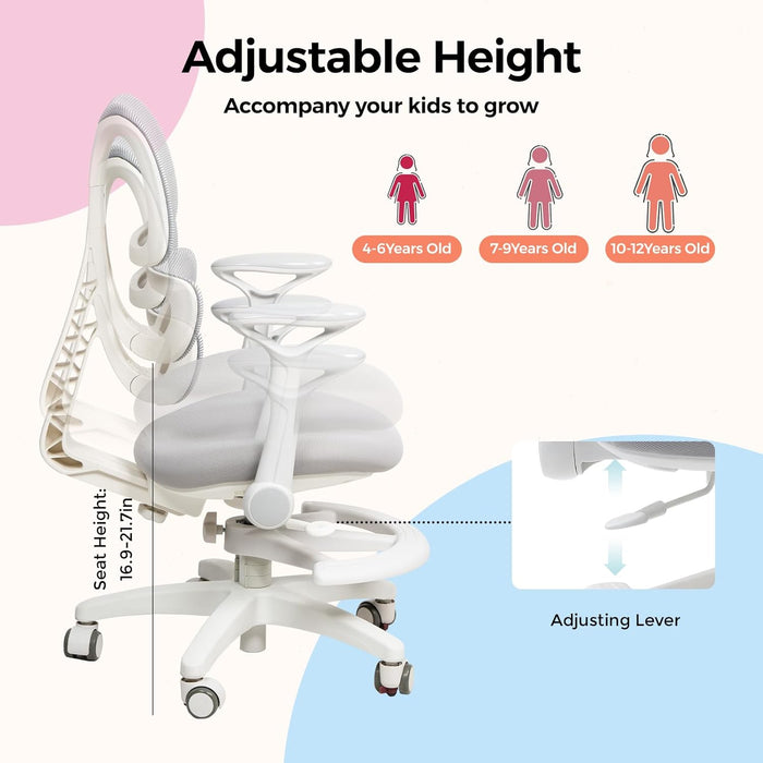 Ergonomic Kids Study Chair, Adjustable Height Swivel Mesh Chair (3-15Y)