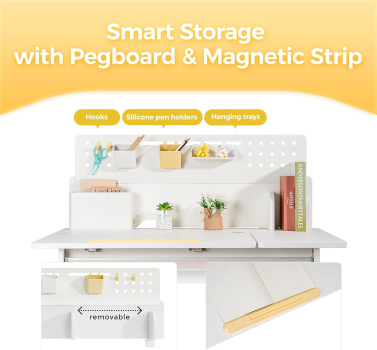 41" Adjustable Height Kids Desk, Solid Wood/Steel Tilt Student Table