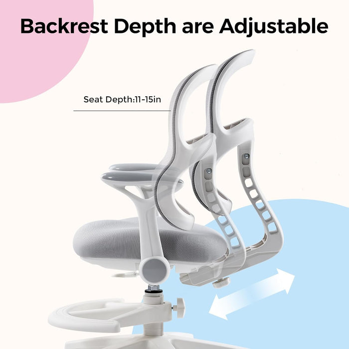 Ergonomic Kids Study Chair, Height/Depth Adjustable Mesh Chair (4-12Y)