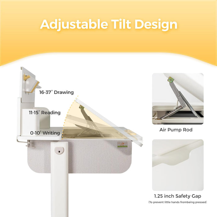 41" Adjustable Height Kids Desk, Solid Wood/Steel Tilt Student Table