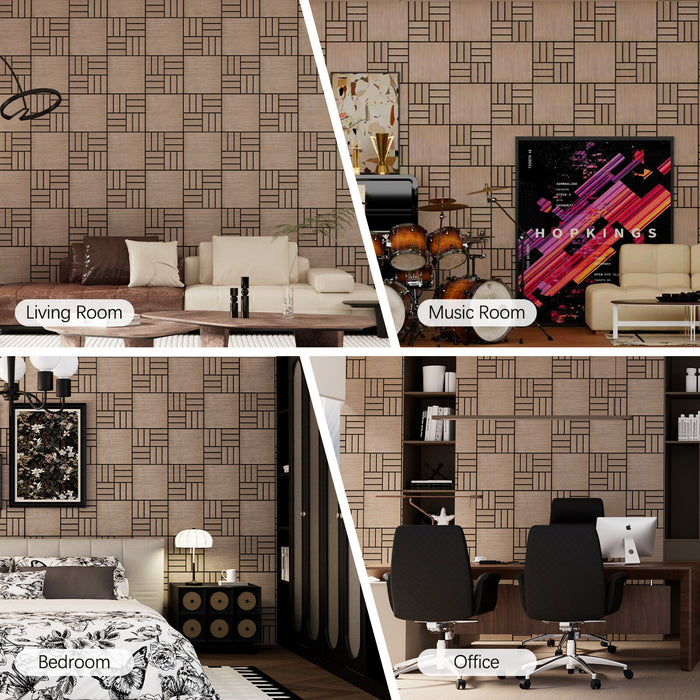 Lightweight Flexible Walnut Veneer Acoustic Basketweave Grid Wall Panels Unisoar