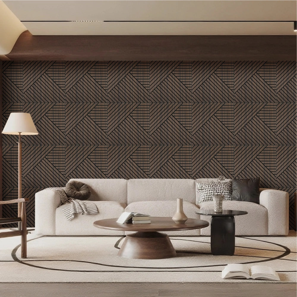Paneles de pared acústicos de chapa de madera ahumada, ligeros y flexibles, con diseño de chevron diagonal Unisoar