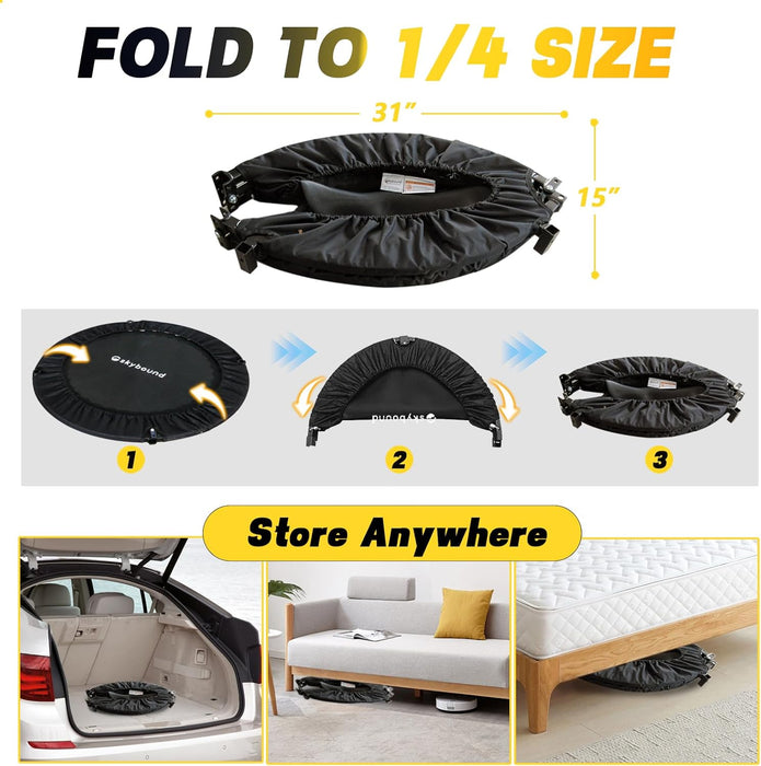40" Foldable Mini Trampoline for Adults w/ Adj. U-Bar (350lbs Max)
