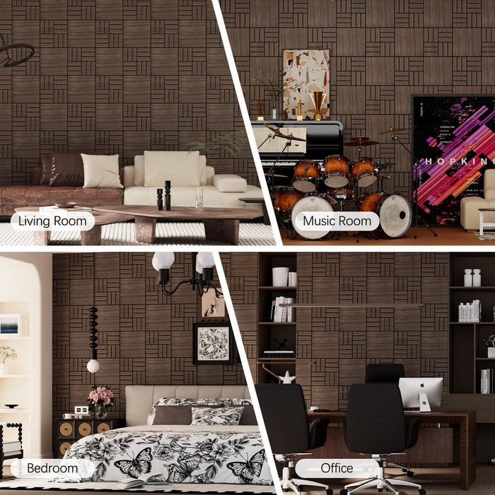 Lightweight Flexible Smoked Wood Veneer Acoustic Basketweave Grid Wall Panels Unisoar
