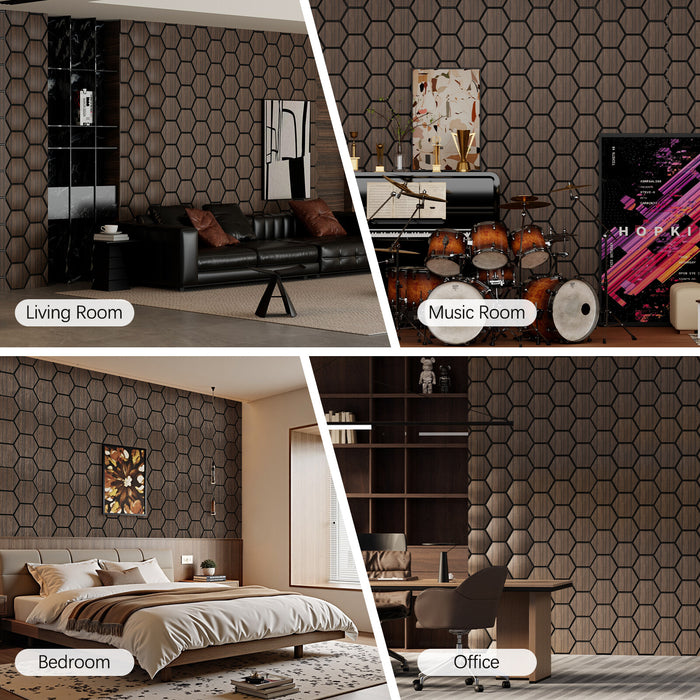 Lightweight Flexible Smoked Wood Veneer Acoustic Hexagon Honeycomb Wall Panels Unisoar