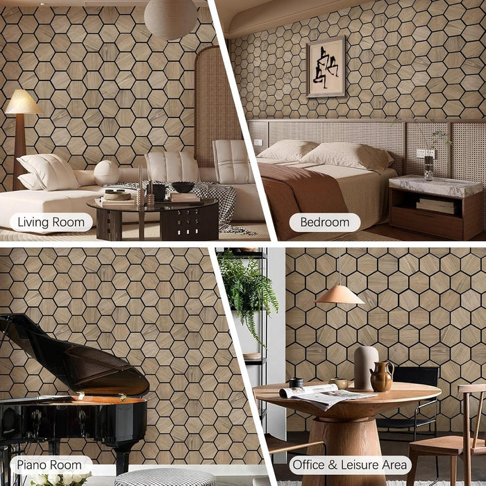 Wooden hexagon wall decor for living room, bedroom, office, and piano room interior design