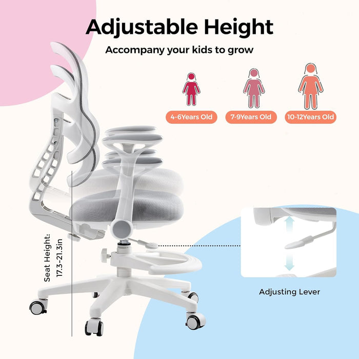 Ergonomic Kids Study Chair, Height/Depth Adjustable Mesh Chair (4-12Y)