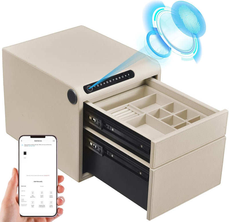 Caja fuerte biométrica para joyas con huella dactilar, acabado en cuero