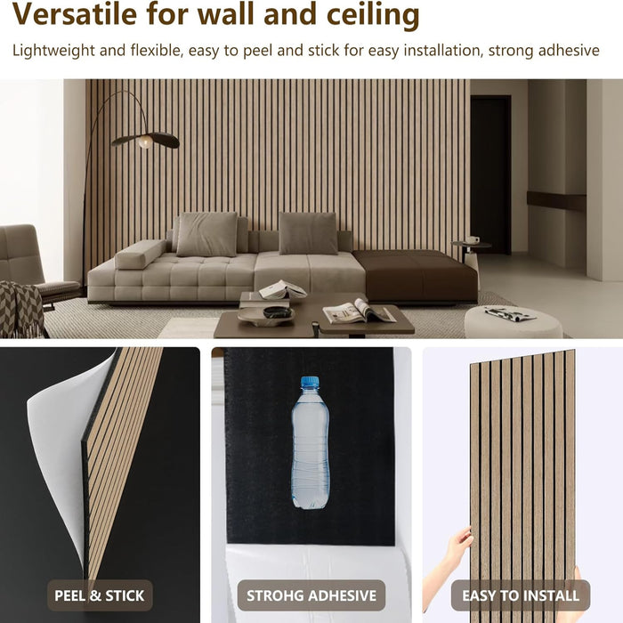Room interior with a sofa and decorative wall panel, showcasing product features.