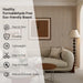 Living room with a couch and wall paneling, featuring text on formaldehyde-free eco-friendly board benefits.