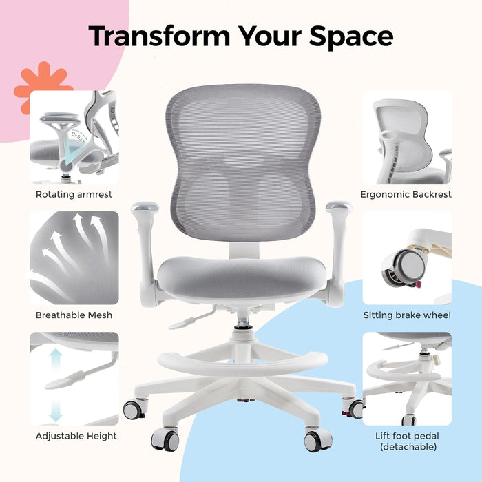 Ergonomic Kids Study Chair, Height/Depth Adjustable Mesh Chair (4-12Y)