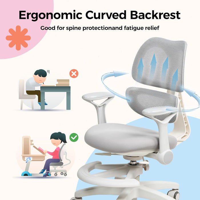 Ergonomic Kids Study Chair, Adjustable Height Swivel Mesh Chair (3-15Y)