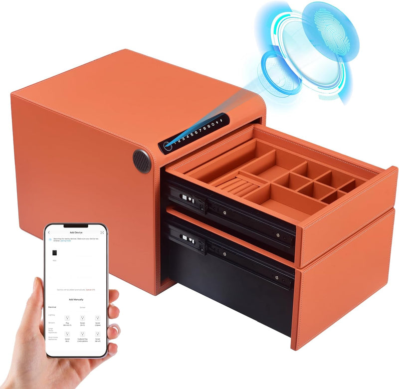 Caja fuerte biométrica para joyas con huella dactilar, acabado en cuero