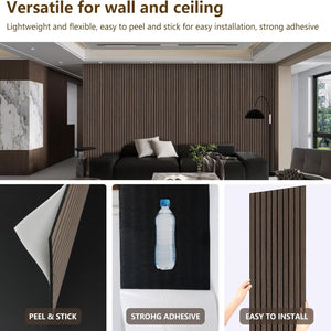Living room with decorative wall panels, showing installation process and product features.