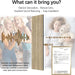 Acoustic wood wall panel with text on its benefits and features, including sound reduction and easy installation.