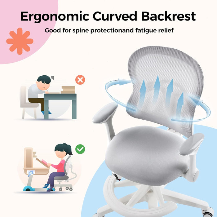 Ergonomic Kids Study Chair, Height/Depth Adjustable Mesh Chair (4-12Y)