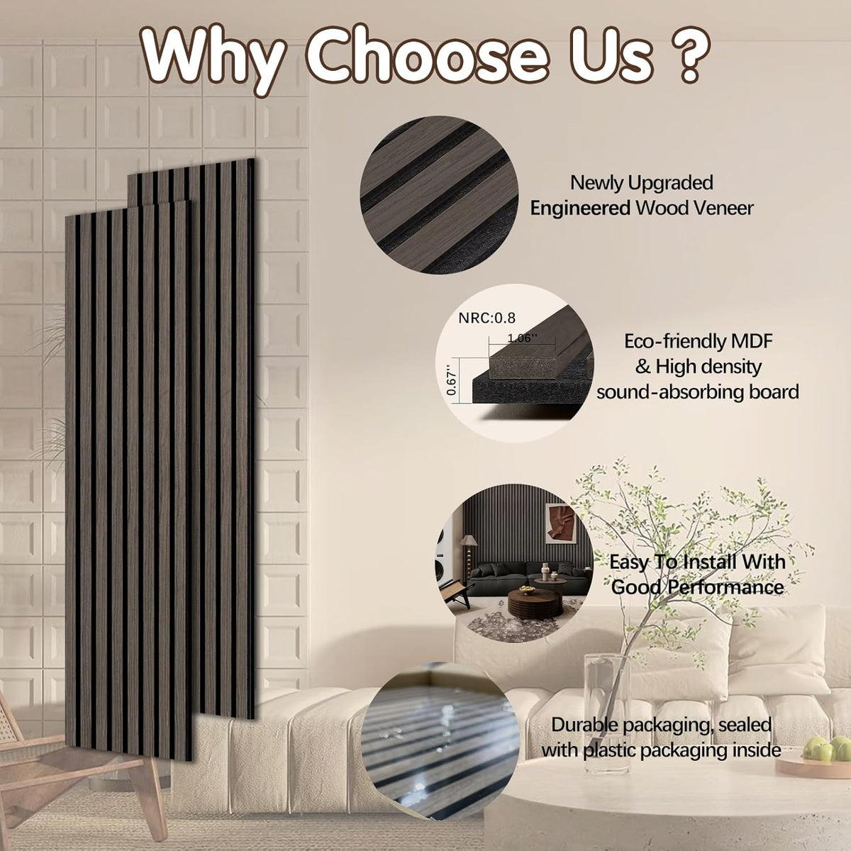 Premium Smoked wood Acoustic Slat Wall Panels by Unisoar
