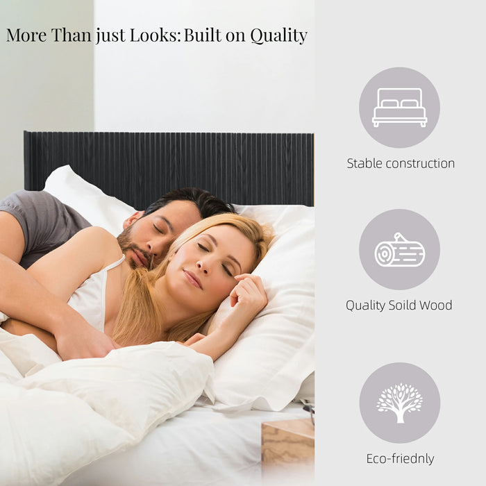 Fluted Wood Headboard Queen/King Size - Wall Mounted Boho Wingback