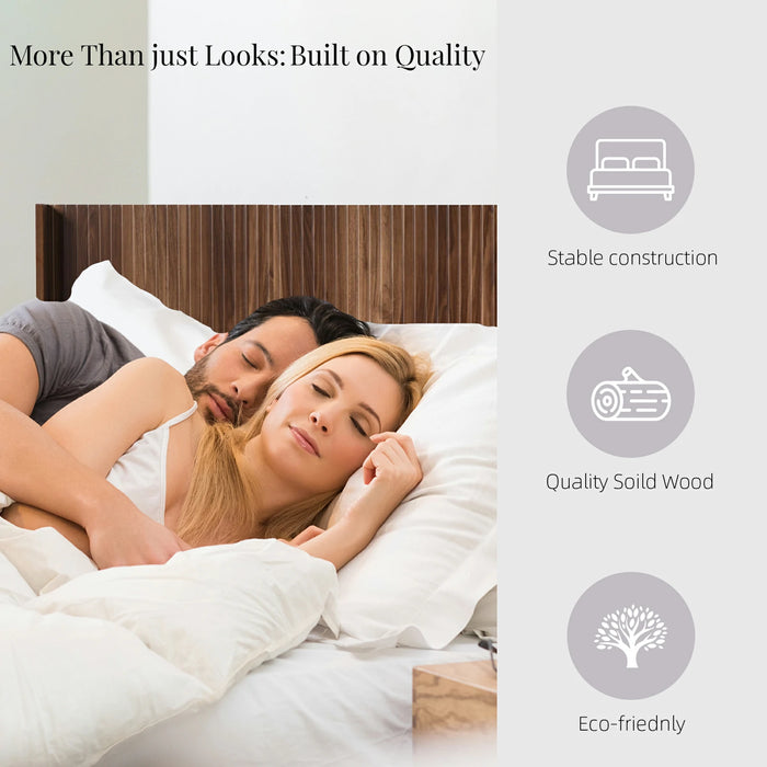 Fluted Wood Headboard Queen/King Size - Wall Mounted Boho Wingback