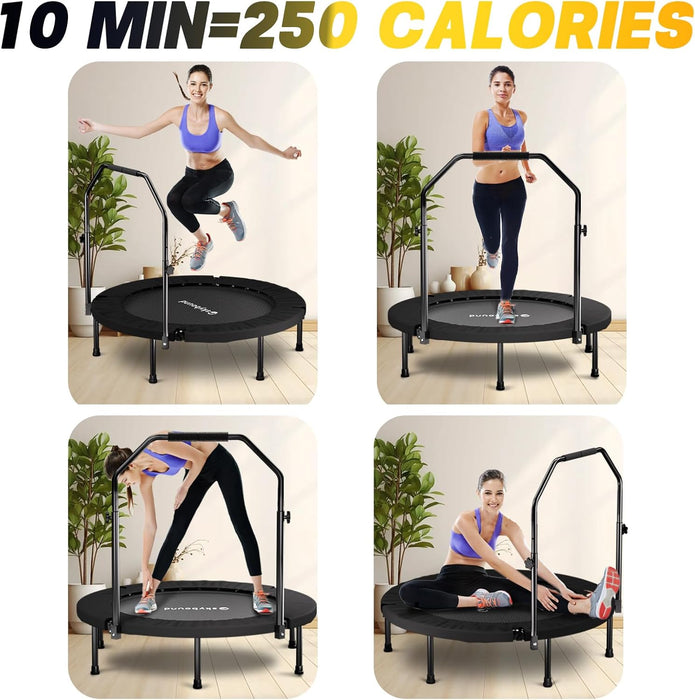 40" Foldable Mini Trampoline for Adults w/ Adj. U-Bar (350lbs Max)