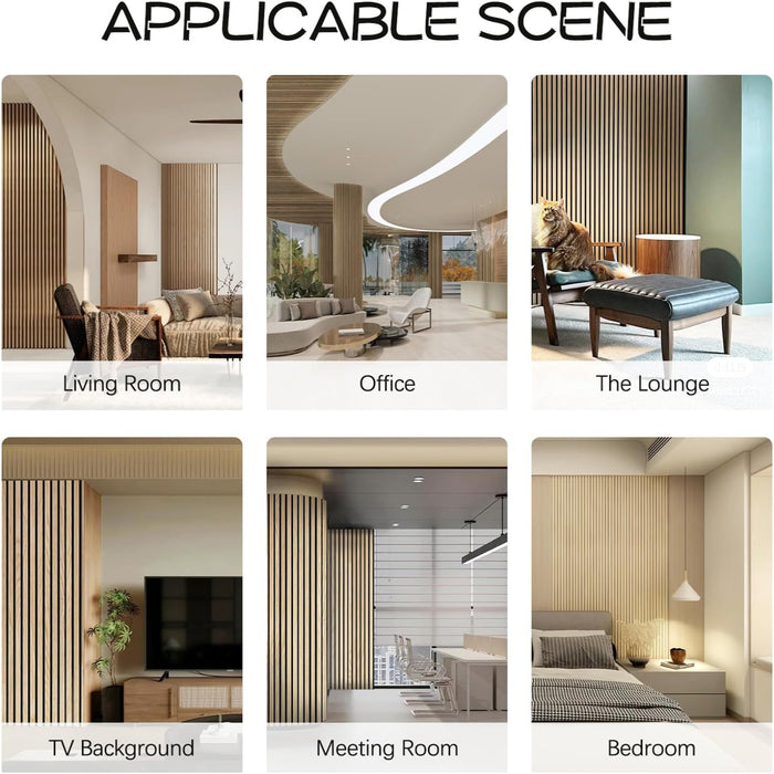 Collage of various interior scenes including living room, office, lounge, TV background, meeting room, and bedroom.